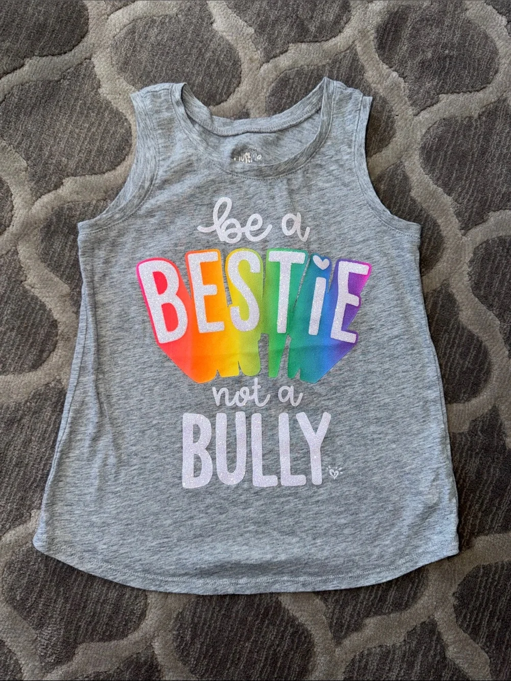 Justice Gray Tank Top with Rainbow BESTIE Graphic